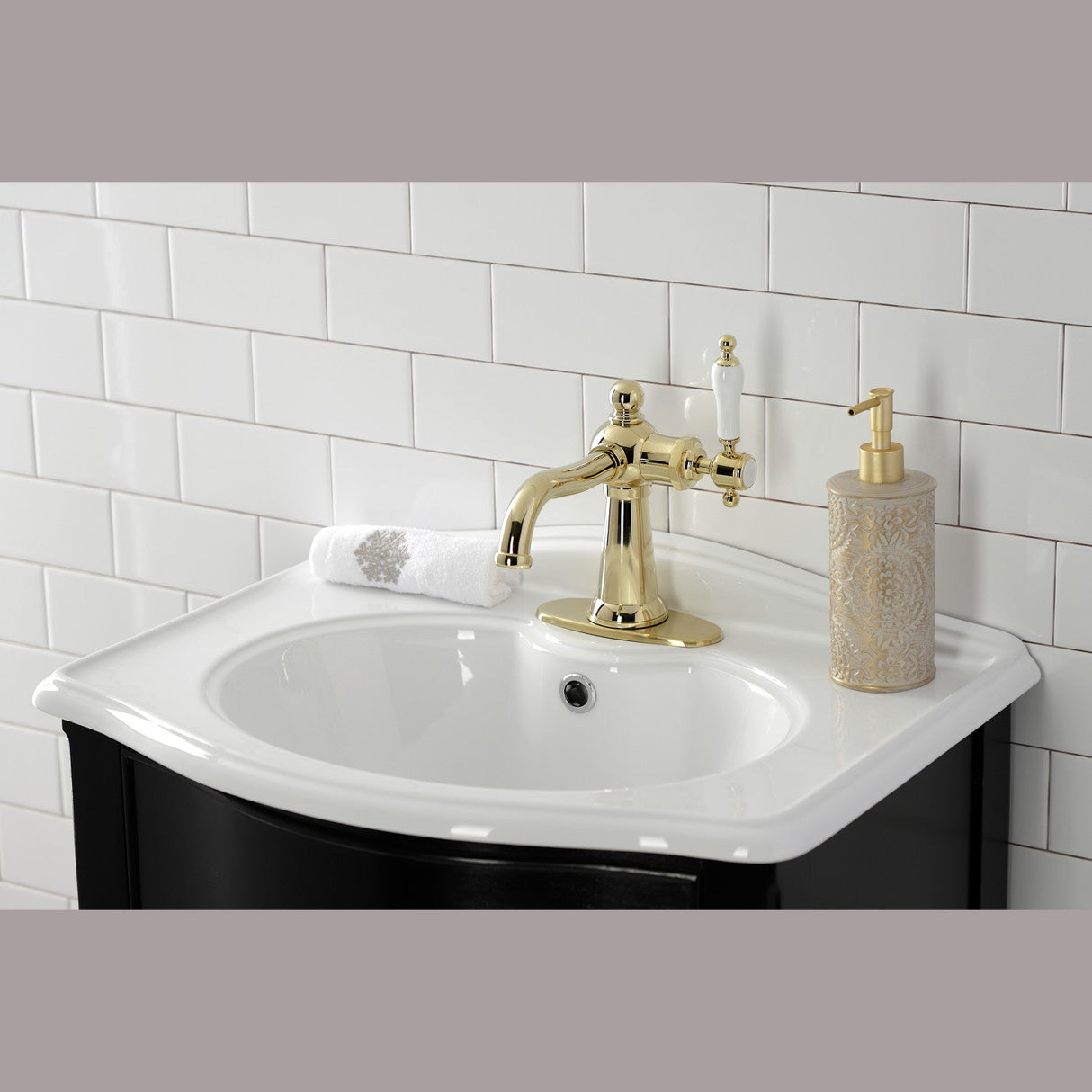 Nautical KSD154KLPB Single-Handle 1-Hole Deck Mount Bathroom Faucet with Push Pop-Up and Deck Plate, Polished Brass