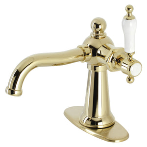 Nautical KSD154KLPB Single-Handle 1-Hole Deck Mount Bathroom Faucet with Push Pop-Up and Deck Plate, Polished Brass
