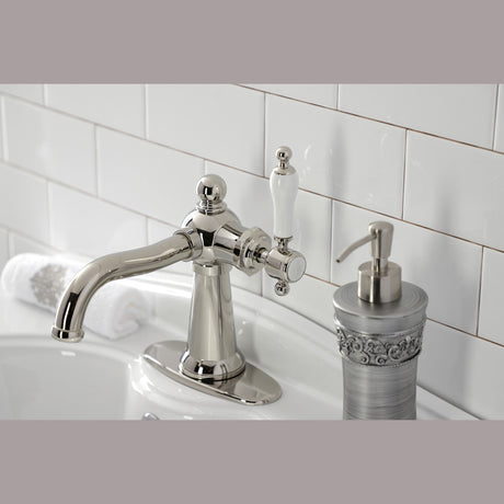 Nautical KSD154KLPN Single-Handle 1-Hole Deck Mount Bathroom Faucet with Push Pop-Up and Deck Plate, Polished Nickel