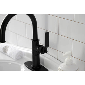 Whitaker KSD2230KL Single-Handle 1-Hole Deck Mount Bathroom Faucet with Push Pop-Up and Deck Plate, Matte Black