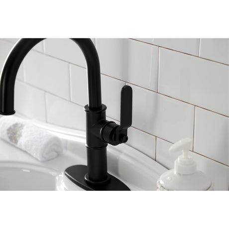 Whitaker KSD2230KL Single-Handle 1-Hole Deck Mount Bathroom Faucet with Push Pop-Up and Deck Plate, Matte Black