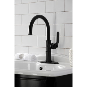 Whitaker KSD2230KL Single-Handle 1-Hole Deck Mount Bathroom Faucet with Push Pop-Up and Deck Plate, Matte Black
