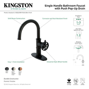 Belknap KSD2230RX Single-Handle 1-Hole Deck Mount Bathroom Faucet with Push Pop-Up and Deck Plate, Matte Black
