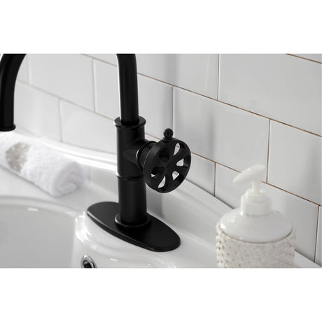 Belknap KSD2230RX Single-Handle 1-Hole Deck Mount Bathroom Faucet with Push Pop-Up and Deck Plate, Matte Black