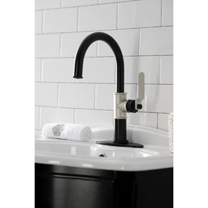 Whitaker KSD2236KL Single-Handle 1-Hole Deck Mount Bathroom Faucet with Push Pop-Up and Deck Plate, Matte Black/Polished Nickel