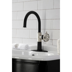 Belknap KSD2236RX Single-Handle 1-Hole Deck Mount Bathroom Faucet with Push Pop-Up and Deck Plate, Matte Black/Polished Nickel