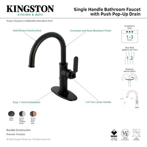 Whitaker KSD2237KL Single-Handle 1-Hole Deck Mount Bathroom Faucet with Push Pop-Up and Deck Plate, Matte Black/Rose Gold