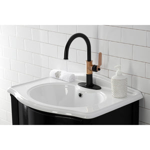 Whitaker KSD2237KL Single-Handle 1-Hole Deck Mount Bathroom Faucet with Push Pop-Up and Deck Plate, Matte Black/Rose Gold