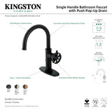 Belknap KSD2237RX Single-Handle 1-Hole Deck Mount Bathroom Faucet with Push Pop-Up and Deck Plate, Matte Black/Rose Gold