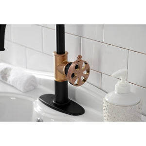 Belknap KSD2237RX Single-Handle 1-Hole Deck Mount Bathroom Faucet with Push Pop-Up and Deck Plate, Matte Black/Rose Gold