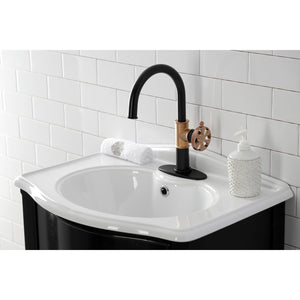 Belknap KSD2237RX Single-Handle 1-Hole Deck Mount Bathroom Faucet with Push Pop-Up and Deck Plate, Matte Black/Rose Gold