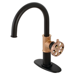Belknap KSD2237RX Single-Handle 1-Hole Deck Mount Bathroom Faucet with Push Pop-Up and Deck Plate, Matte Black/Rose Gold