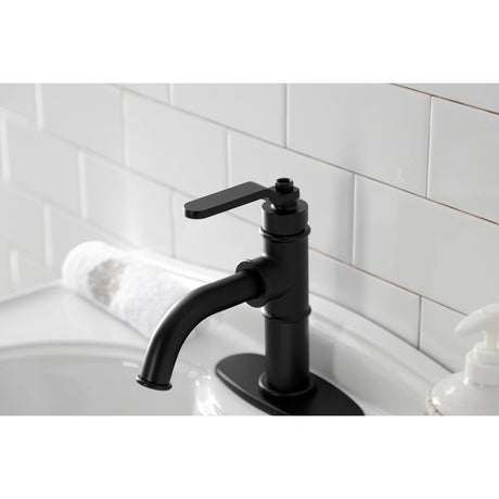 Whitaker KSD2820KL Single-Handle 1-Hole Deck Mount Bathroom Faucet with Push Pop-Up and Deck Plate, Matte Black