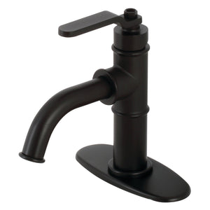 Whitaker KSD2820KL Single-Handle 1-Hole Deck Mount Bathroom Faucet with Push Pop-Up and Deck Plate, Matte Black