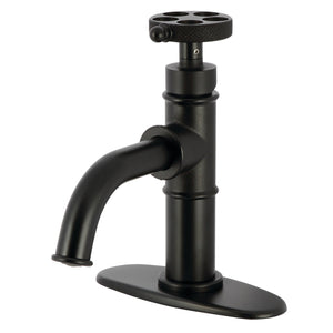 Webb KSD2820RKX Single-Handle 1-Hole Deck Mount Bathroom Faucet with Knurled Handle and Push Pop-Up Drain, Matte Black