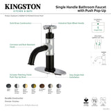 Fuller KSD2821CG Single-Handle 1-Hole Deck Mount Bathroom Faucet with Push Pop-Up and Deck Plate, Matte Black/Polished Chrome