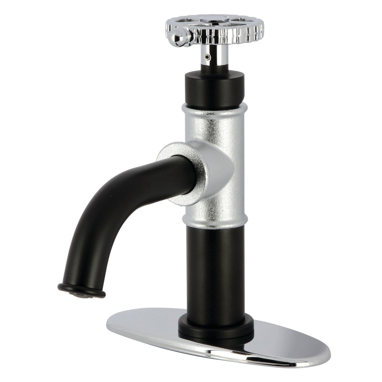 Fuller KSD2821CG Single-Handle 1-Hole Deck Mount Bathroom Faucet with Push Pop-Up and Deck Plate, Matte Black/Polished Chrome