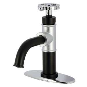 Fuller KSD2821CG Single-Handle 1-Hole Deck Mount Bathroom Faucet with Push Pop-Up and Deck Plate, Matte Black/Polished Chrome