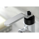 Whitaker KSD2821KL Single-Handle 1-Hole Deck Mount Bathroom Faucet with Push Pop-Up and Deck Plate, Matte Black/Polished Chrome