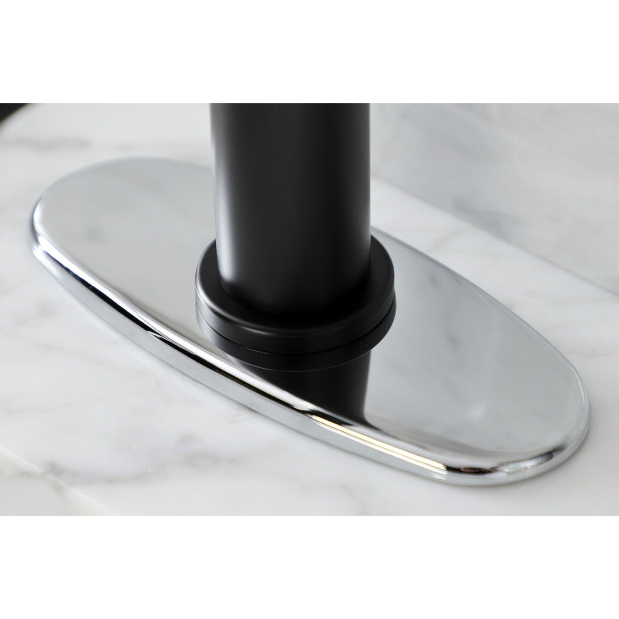 Whitaker KSD2821KL Single-Handle 1-Hole Deck Mount Bathroom Faucet with Push Pop-Up and Deck Plate, Matte Black/Polished Chrome