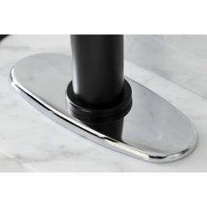 Whitaker KSD2821KL Single-Handle 1-Hole Deck Mount Bathroom Faucet with Push Pop-Up and Deck Plate, Matte Black/Polished Chrome