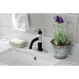 Whitaker KSD2821KL Single-Handle 1-Hole Deck Mount Bathroom Faucet with Push Pop-Up and Deck Plate, Matte Black/Polished Chrome