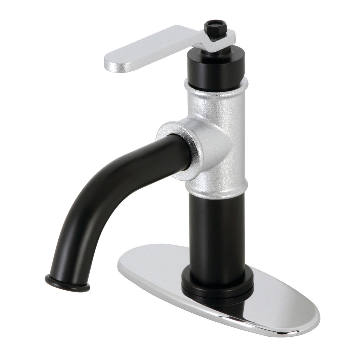 Whitaker KSD2821KL Single-Handle 1-Hole Deck Mount Bathroom Faucet with Push Pop-Up and Deck Plate, Matte Black/Polished Chrome