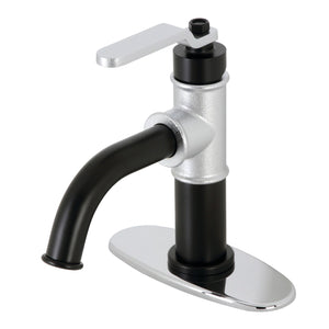 Whitaker KSD2821KL Single-Handle 1-Hole Deck Mount Bathroom Faucet with Push Pop-Up and Deck Plate, Matte Black/Polished Chrome