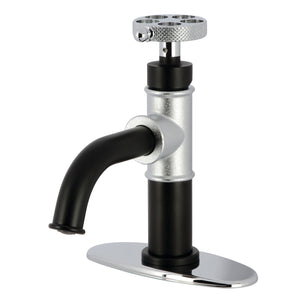 Webb KSD2821RKX Single-Handle 1-Hole Deck Mount Bathroom Faucet with Knurled Handle and Push Pop-Up Drain, Matte Black/Polished Chrome
