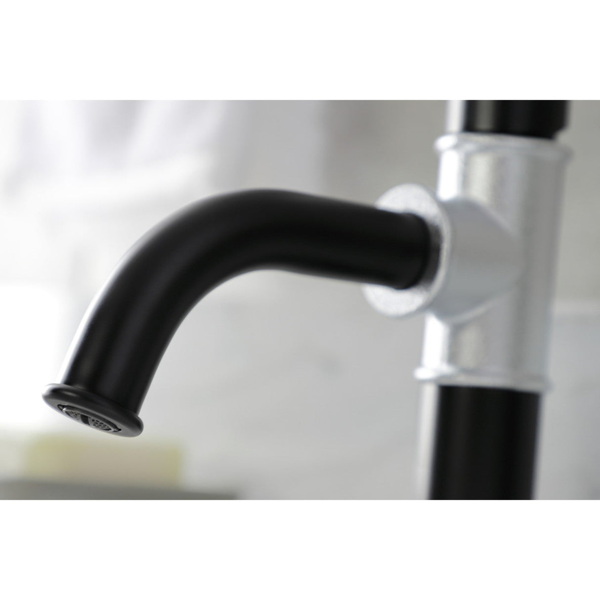 Belknap KSD2821RX Single-Handle 1-Hole Deck Mount Bathroom Faucet with Push Pop-Up and Deck Plate, Matte Black/Polished Chrome