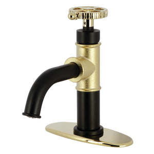 Fuller KSD2822CG Single-Handle 1-Hole Deck Mount Bathroom Faucet with Push Pop-Up and Deck Plate, Matte Black/Polished Brass