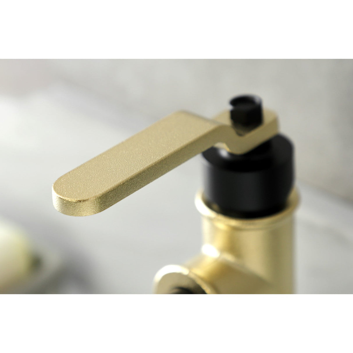 Whitaker KSD2822KL Single-Handle 1-Hole Deck Mount Bathroom Faucet with Push Pop-Up and Deck Plate, Matte Black/Polished Brass