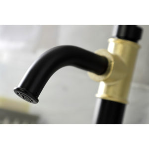 Belknap KSD2822RX Single-Handle 1-Hole Deck Mount Bathroom Faucet with Push Pop-Up and Deck Plate, Matte Black/Polished Brass