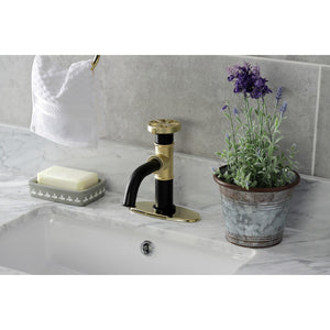 Belknap KSD2822RX Single-Handle 1-Hole Deck Mount Bathroom Faucet with Push Pop-Up and Deck Plate, Matte Black/Polished Brass