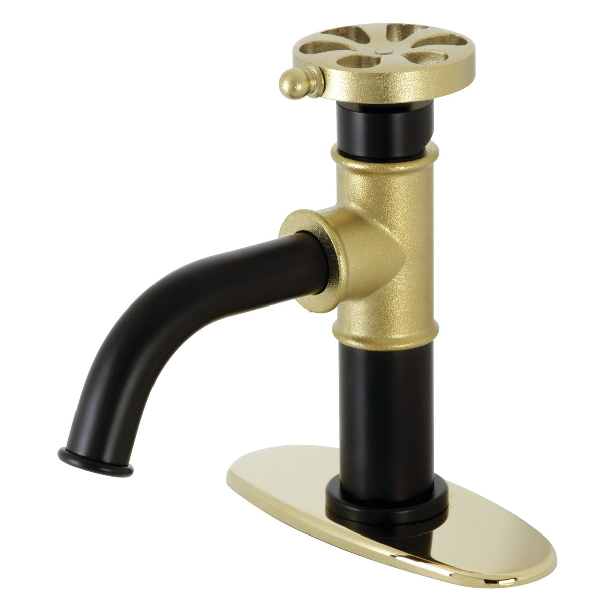 Belknap KSD2822RX Single-Handle 1-Hole Deck Mount Bathroom Faucet with Push Pop-Up and Deck Plate, Matte Black/Polished Brass