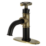Fuller KSD2823CG Single-Handle 1-Hole Deck Mount Bathroom Faucet with Push Pop-Up and Deck Plate, Matte Black/Antique Brass