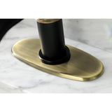 Whitaker KSD2823KL Single-Handle 1-Hole Deck Mount Bathroom Faucet with Push Pop-Up and Deck Plate, Matte Black/Antique Brass