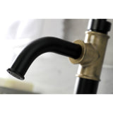 Whitaker KSD2823KL Single-Handle 1-Hole Deck Mount Bathroom Faucet with Push Pop-Up and Deck Plate, Matte Black/Antique Brass