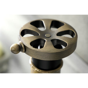 Belknap KSD2823RX Single-Handle 1-Hole Deck Mount Bathroom Faucet with Push Pop-Up and Deck Plate, Matte Black/Antique Brass