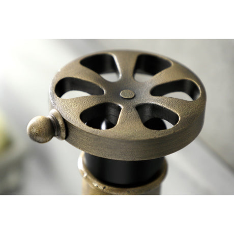 Belknap KSD2823RX Single-Handle 1-Hole Deck Mount Bathroom Faucet with Push Pop-Up and Deck Plate, Matte Black/Antique Brass