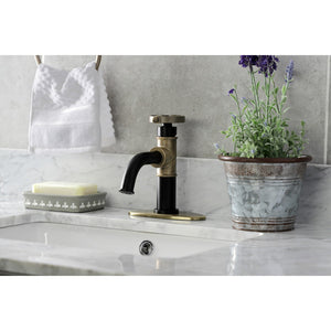 Belknap KSD2823RX Single-Handle 1-Hole Deck Mount Bathroom Faucet with Push Pop-Up and Deck Plate, Matte Black/Antique Brass