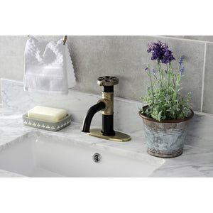 Belknap KSD2823RX Single-Handle 1-Hole Deck Mount Bathroom Faucet with Push Pop-Up and Deck Plate, Matte Black/Antique Brass