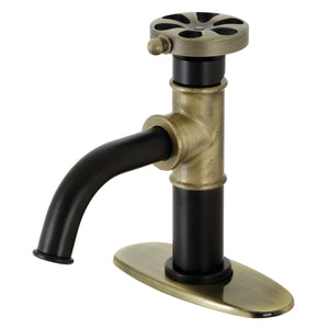 Belknap KSD2823RX Single-Handle 1-Hole Deck Mount Bathroom Faucet with Push Pop-Up and Deck Plate, Matte Black/Antique Brass