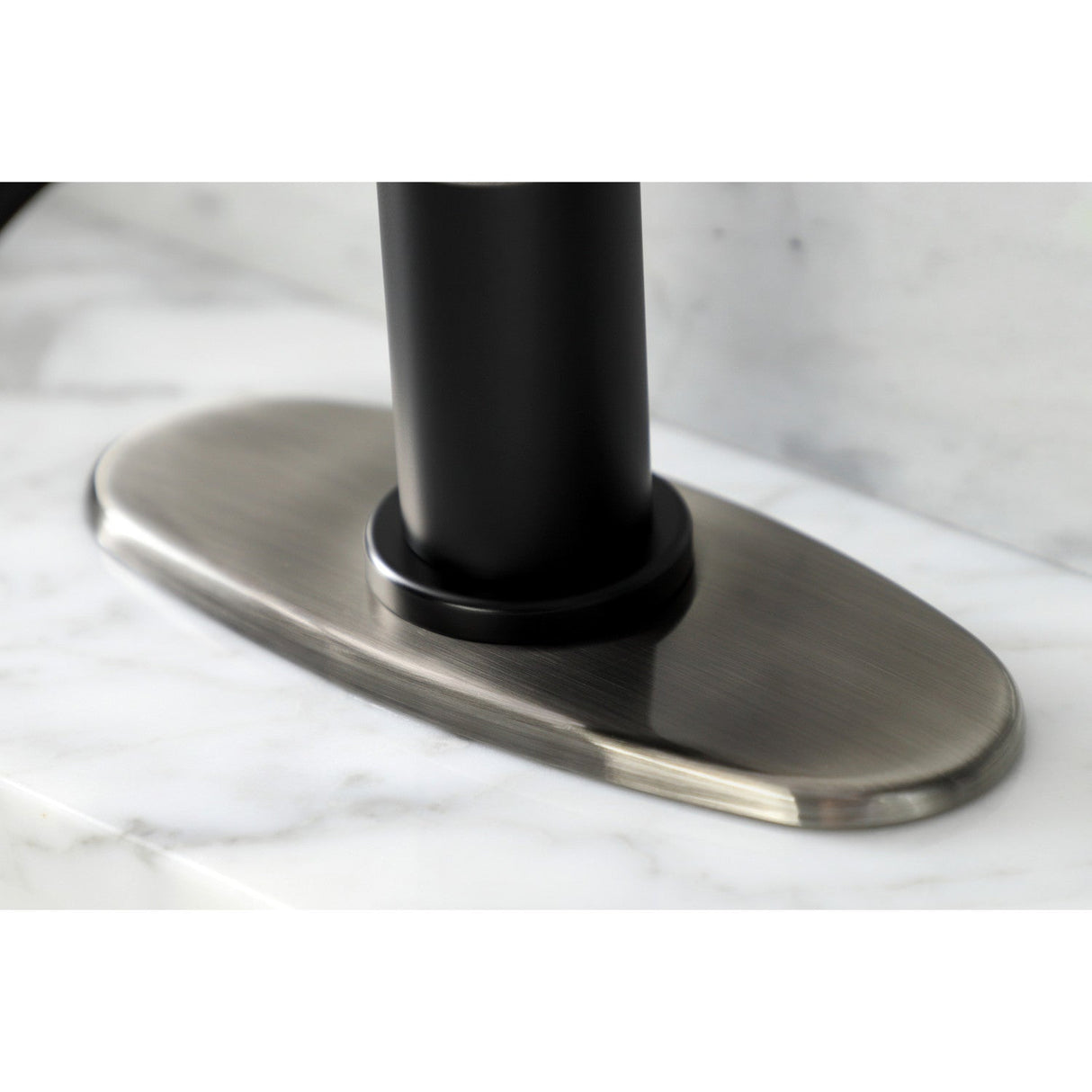 Whitaker KSD2824KL Single-Handle 1-Hole Deck Mount Bathroom Faucet with Push Pop-Up and Deck Plate, Matte Black/Black Stainless