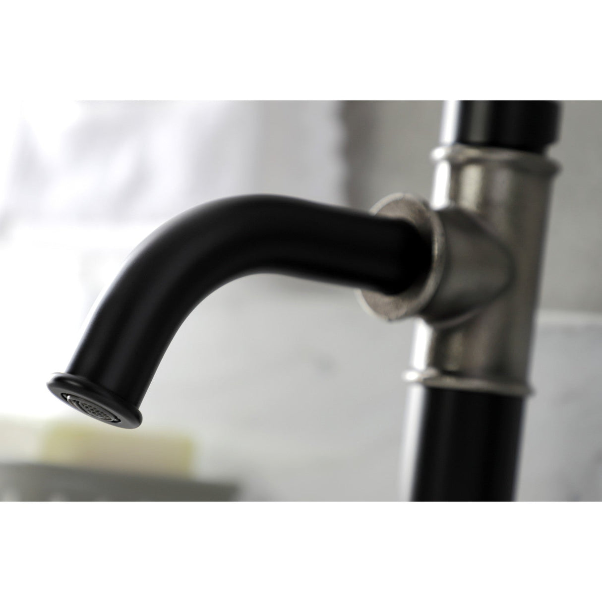 Whitaker KSD2824KL Single-Handle 1-Hole Deck Mount Bathroom Faucet with Push Pop-Up and Deck Plate, Matte Black/Black Stainless