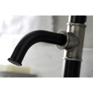 Whitaker KSD2824KL Single-Handle 1-Hole Deck Mount Bathroom Faucet with Push Pop-Up and Deck Plate, Matte Black/Black Stainless