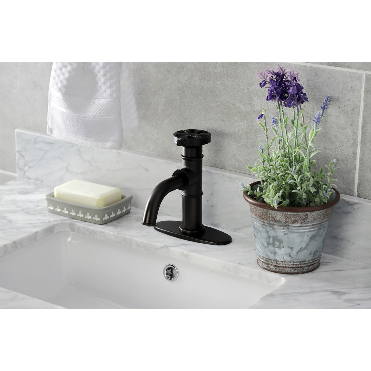 Belknap KSD2825RX Single-Handle 1-Hole Deck Mount Bathroom Faucet with Push Pop-Up and Deck Plate, Oil Rubbed Bronze
