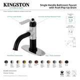 Whitaker KSD2826KL Single-Handle 1-Hole Deck Mount Bathroom Faucet with Push Pop-Up and Deck Plate, Matte Black/Polished Nickel
