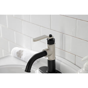 Whitaker KSD2826KL Single-Handle 1-Hole Deck Mount Bathroom Faucet with Push Pop-Up and Deck Plate, Matte Black/Polished Nickel
