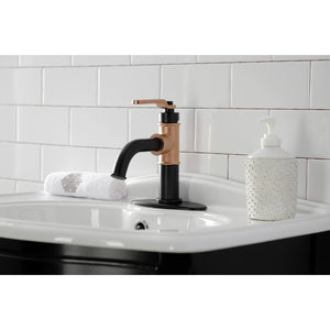 Whitaker KSD2827KL Single-Handle 1-Hole Deck Mount Bathroom Faucet with Push Pop-Up and Deck Plate, Matte Black/Rose Gold